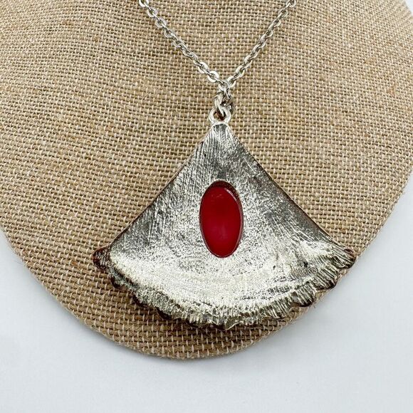 Vintage Tribal Triangle Pendant Necklace Pink Stone Boho Chic Versatile Fan - Picture 9 of 12